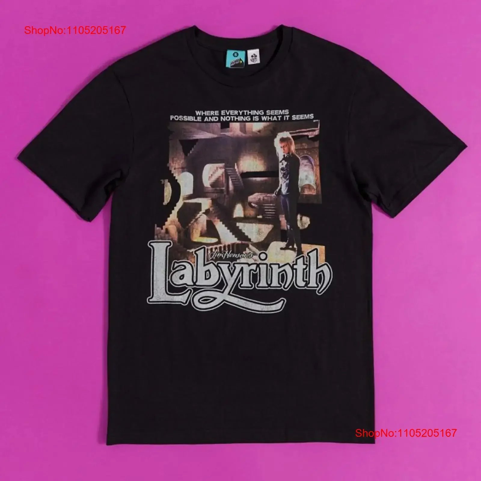 Official Labyrinth Jareth Maze Scene Black T Shirt S M L XL XXL 3XL 4XL 5XL vintage Washed Stretched Slightly Versatile fashion