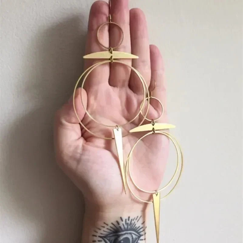New Golden Color Goddess Hoop Earrings Drop Geometric Crescent Phase Hippie Statement Witchy Jewelry Punk Gorgeous Women Gift view 5