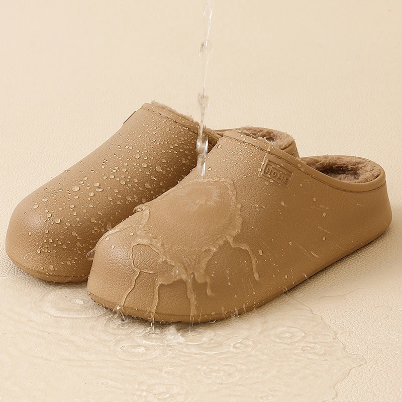 

Winter Eva Waterproof Cotton Slippers Women Outdoor Anti Slip Warm Plush Mules Slippers Woman Comfortable Flat Heel Home Slides