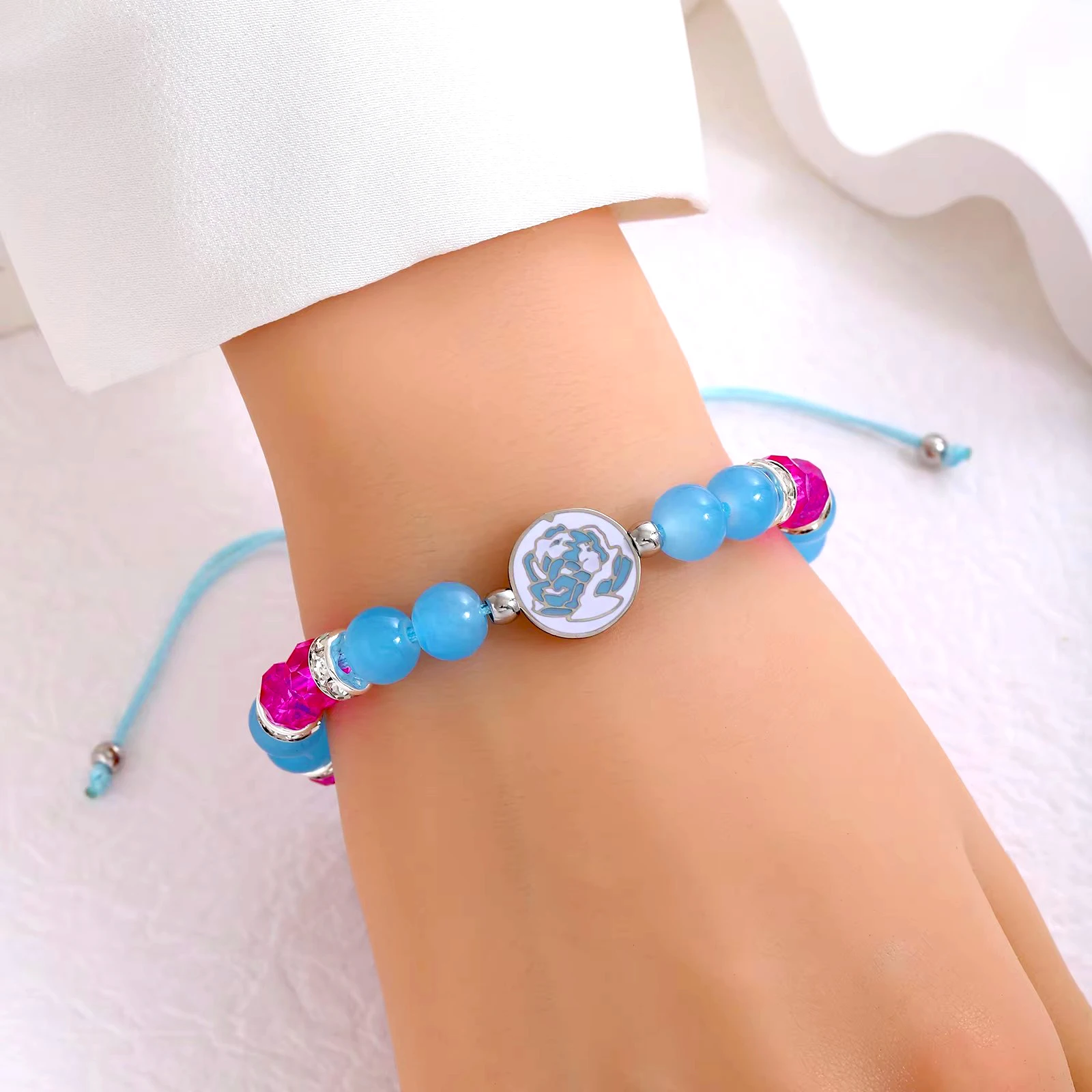 Arcane Jinx Inspired Bracelet -BlueRose Beaded Rope Hand Chain withMetal Charm, Adjustable League OfLegends Style Gift for Women - Image 2
