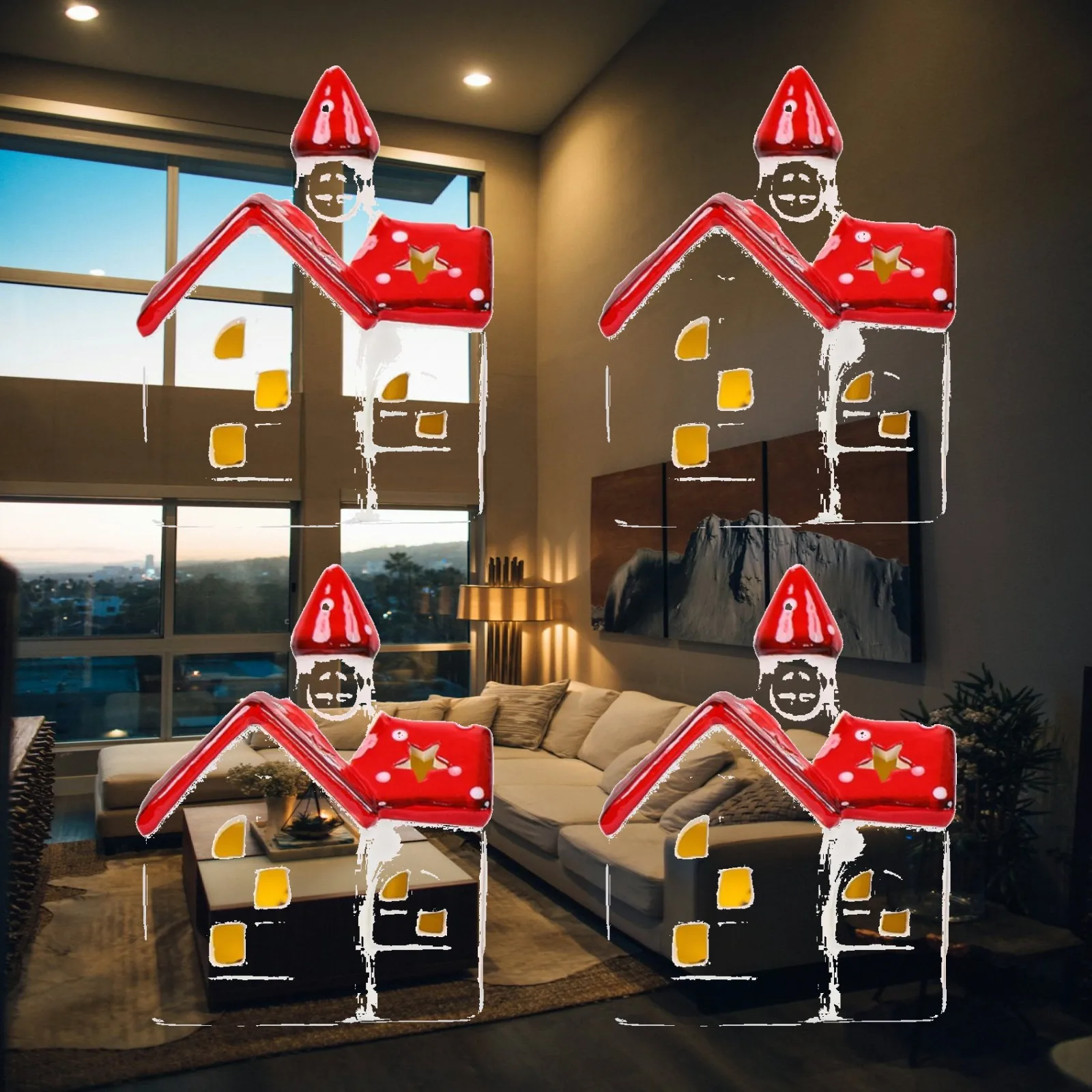 4x Christmas Lighting Sculptures Pottery Creative Accessories LED Christmas Decoration for Lawn Fireplace Birthday Balcony Patio