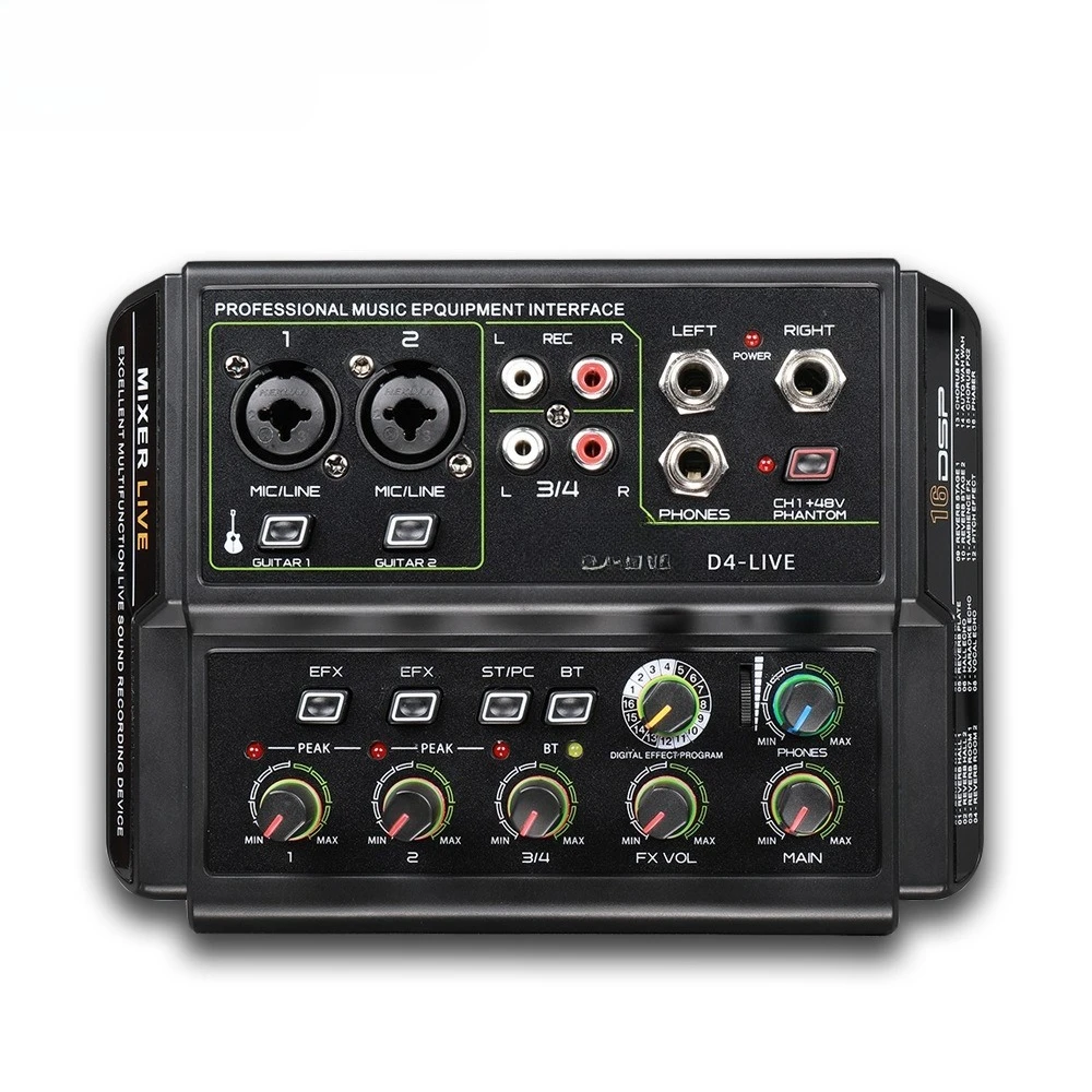 

4-Channel Mixer Outdoor Conference Sound System USB Bluetooth Reverb Audio Processor Mobile Live Streaming with Sound Card