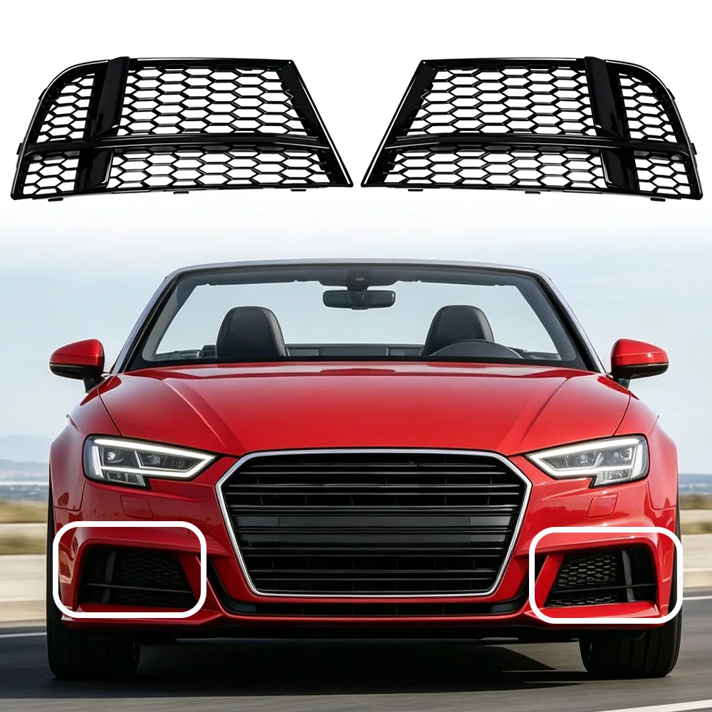 1 Pair Front Bumper Fog Light Lamp Grille Cover Honeycomb Left+Right For AUDI A3 S3 S-Line 2017 2018 2019 8V3807681AE 8V3807682Q