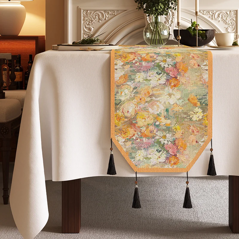 vintage style flower bird pattern table runner octagonal tablecloth shoe cabinet dustproof towel cover tea mat table cover