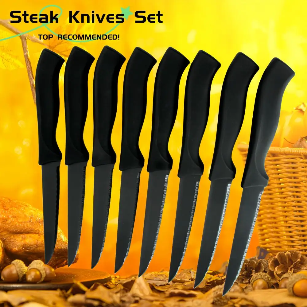 Table Knife Set  4/6/8Pcs Black Matte Comfort Handle Paring Knives German Stainless Steel Serrated Non Stick Steak Knives Set