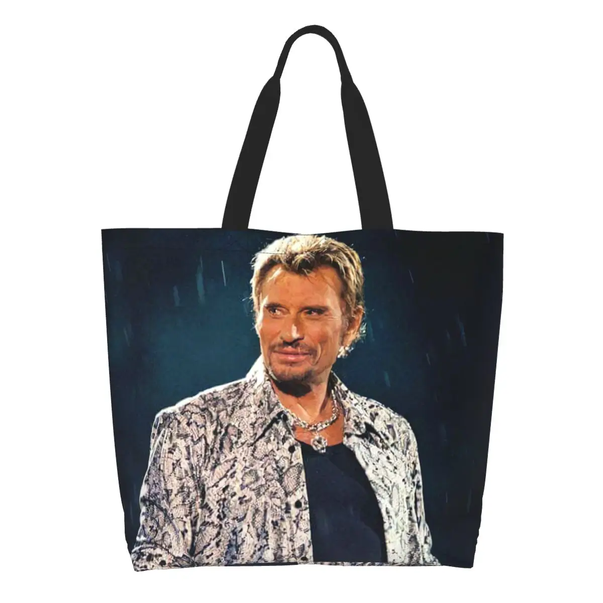 Custom Johnny Hallyday Canvas Shopping Bag donna portatile grande capacità Grocery French Pop Singer Tote Shopper Bags