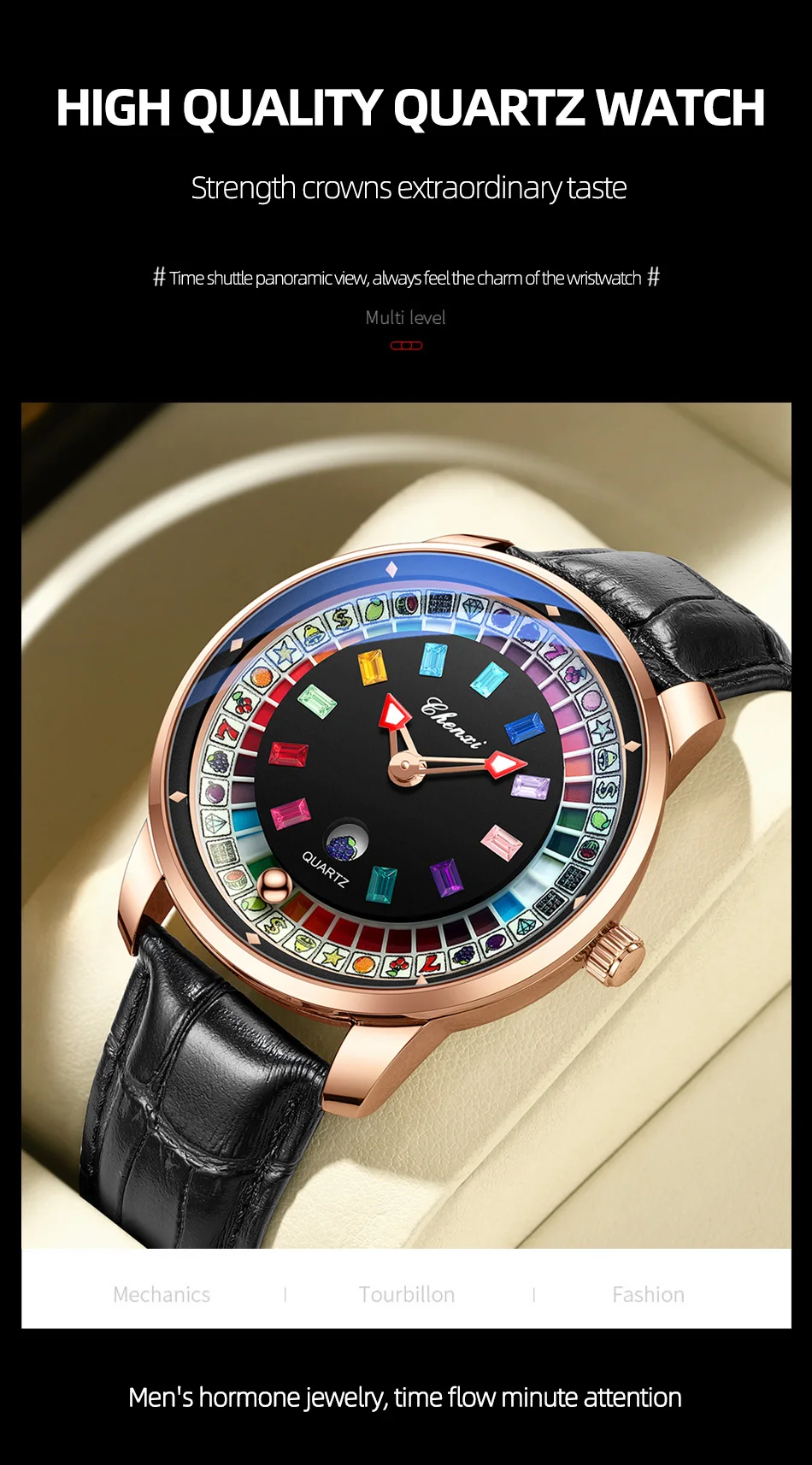 CHENXI 6362 Modische Quarzuhren für Herren, Kreatives Rotierendes Zifferblatt, Leuchtend, 30M Wasserdicht, Lässige Herren-Armbanduhr, Reloj Hombre – Detail 15