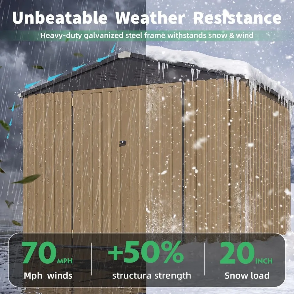 6x8 ft Metal Outdoor Storage Shed Lockable Double Hinged Door