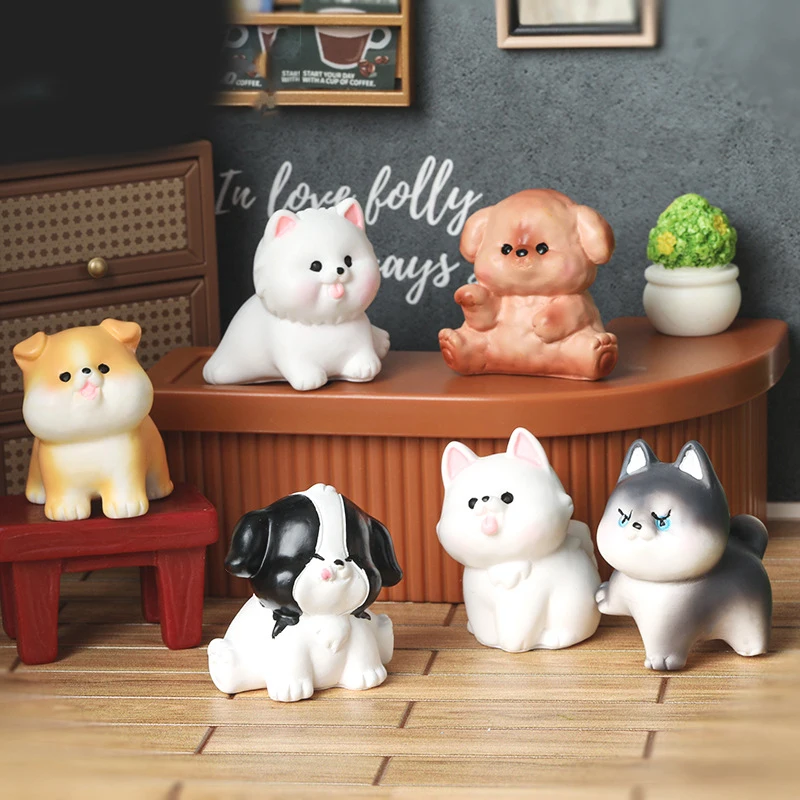 Cute Mini Dog Model Ornament Samoyed Husky Collie Shiba Inu Puppy Micro Landscape Dollhouse Miniature Toy Car Decoration