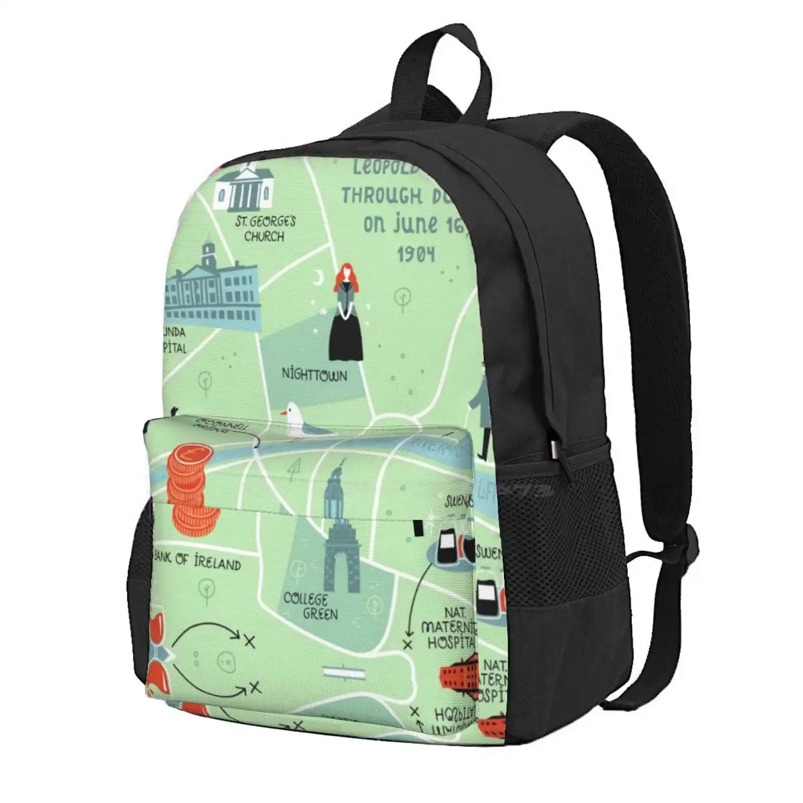 Ulysses Map Hot Sale Schoolbag Backpack Fashion Bags Map Illustrated Dublin Ireland James Joyce Bloomsday Ulysses Irish