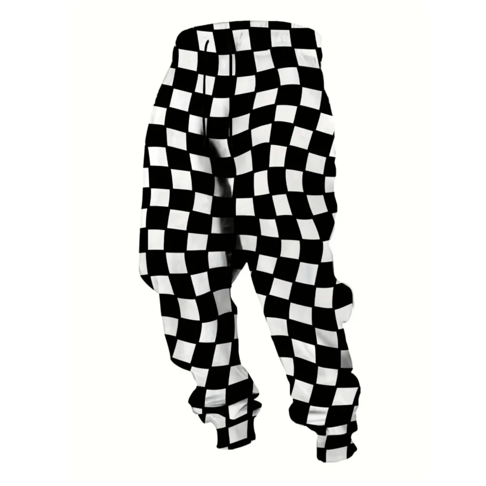 

2026 Checkered Pattern Pants Street Pants Men's Side Pockets Elastic Drawstring Sweatpants Joggers Pants For Men Casual Trousers