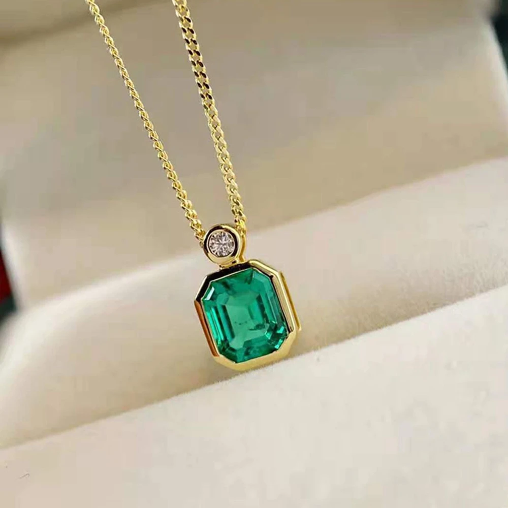 WUIHA 18K Gold Plated 925 Sterling Silver 1.3CT Emerald High Carbon Diamond Gemstone Vintage Pendant Necklaces Fine Jewelry Gift