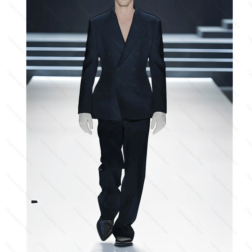 White Peak Lapel Double Breasted Suits for Men Slim Fit Elegant Casual Prom Formal Wedding Tuxedo 2 Piece Male Suit Blazer Pants