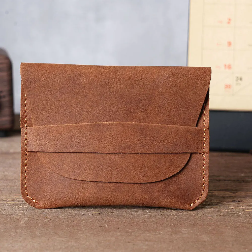 Vintage Leather Handmade Cattle Pickup Wallet Crazy Horse Leather Credit Card Holder Business Card Holder Men's Coin Purse