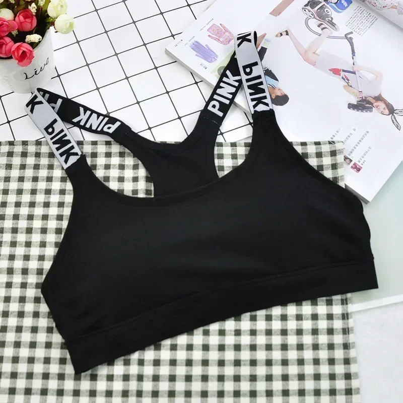 1Pcs New Women Girls Sport Fitness Top Letters Yoga Bra for Cup A-D Black White Running Yoga Gym Crop Top Push Up Sports Bras