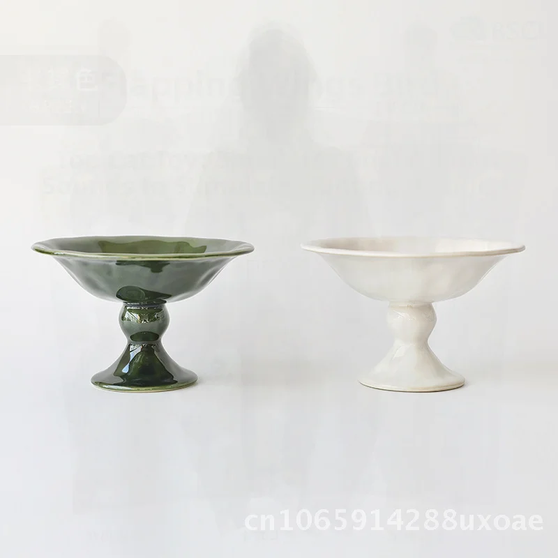 

Wabi-Sabi Style Ceramic Tea Mat Flower Arrangement High-Footed Zen Japanese Moss Ball Bonsai Fern Flower Pot Green Uniform Glaze