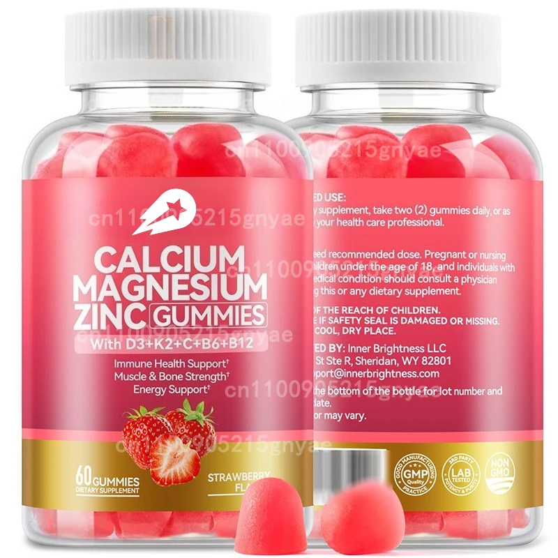 

Calcium Magnesium Zinc Gummies with Potassium Vitamin C, B6, D3, K2- Calcium Magnesium Zinc Multi Vitamin Supplement for Bones