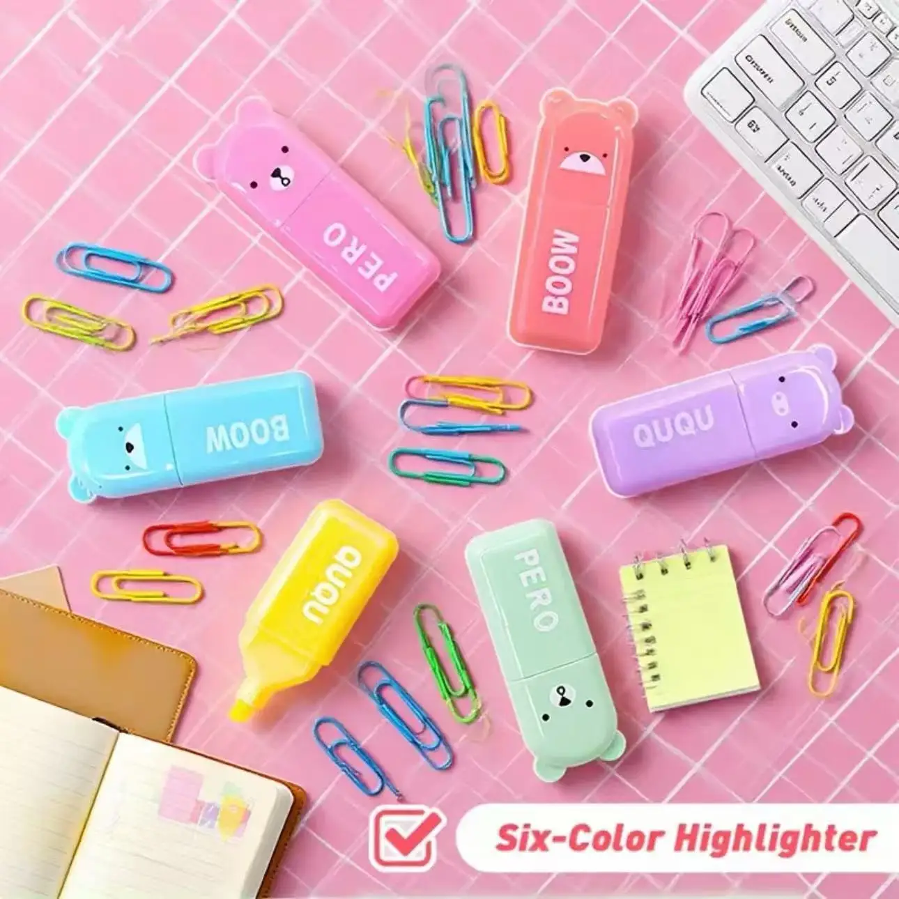 Pastel Mini Highlighter Pens Set of 6, Soft Vibrant Colors, Eye-Care Highlighters, Portable for Students,Bullet Journal