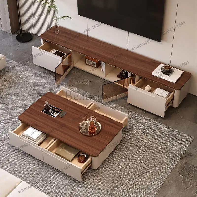 

Walnut solid wood coffee table light luxury modern simple storage cabinet