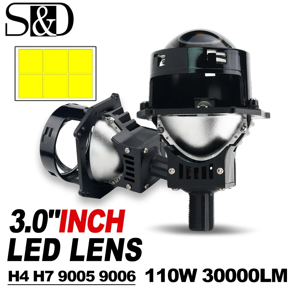 

Bi Led H4 H7 9005 9006 Линзы для проектора 3,0 дюйма 55 Вт 6500 К Светодиодная лампа для автомобильного проектора Canbus Лампы для автомобильных фар Hi/Lo Beam