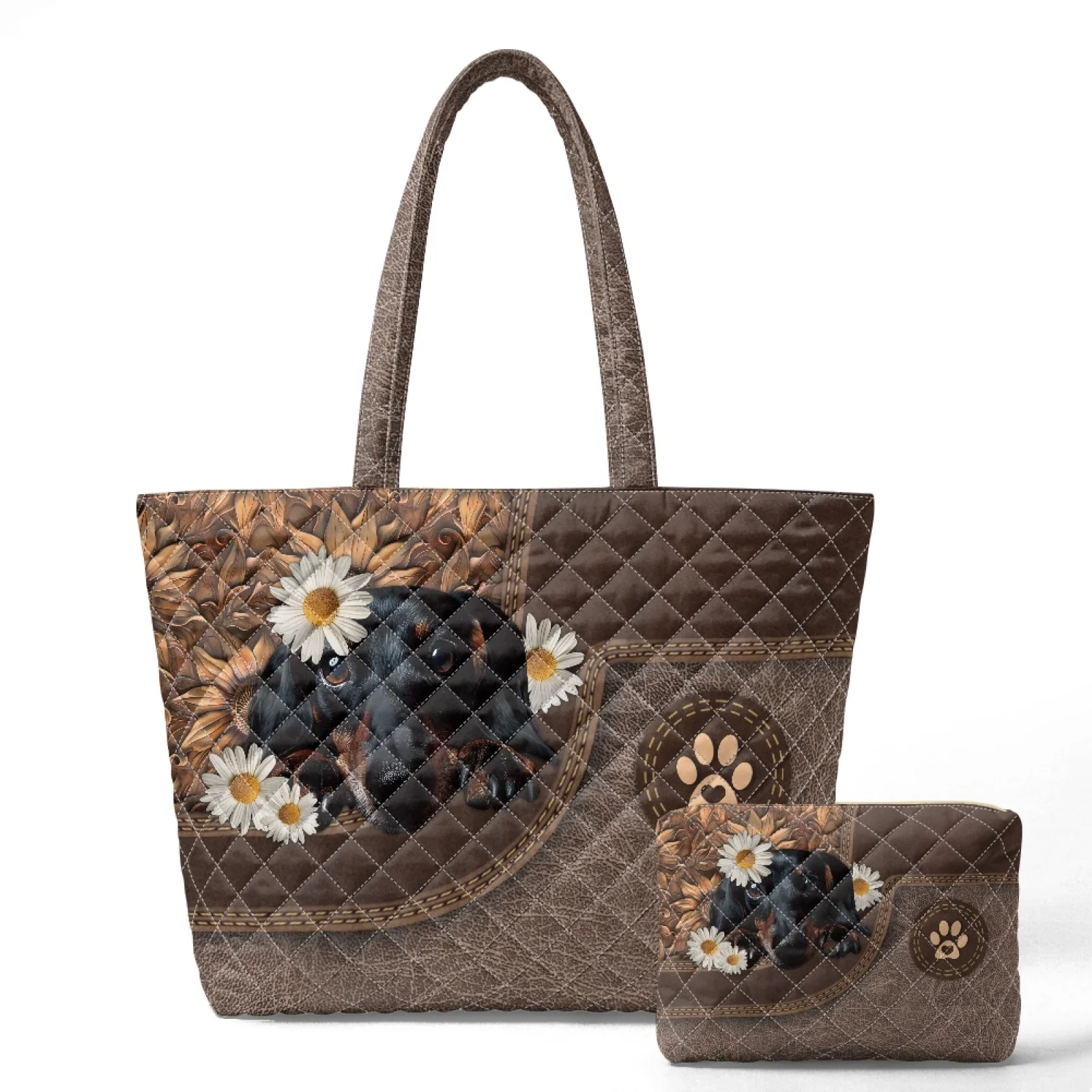 Coloranimal Floral Skull 2026 New 2 Piece Quilted Tote Bag with Wallet Casual Purses and Handbags Set