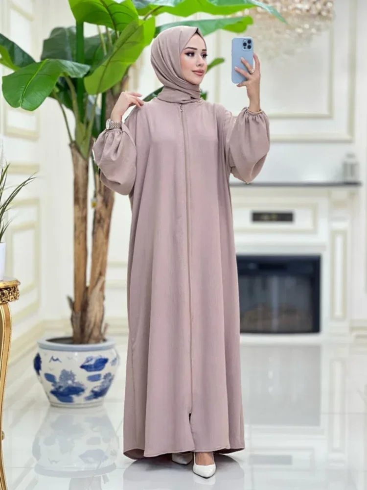 Eid Hoody Abaya for Women Lace Hijab Hooded Dress One Piece Zipper Up Robe Muslim Prayer Dress  Caftan Overhead Arab 2023