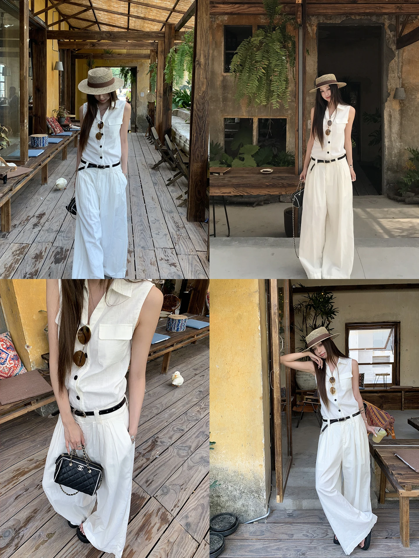 

Elegant White Sleeveless Shirt Women's Fashionable Top Unique Beautiful Cotton Linen Blend Commute Style Simple Design