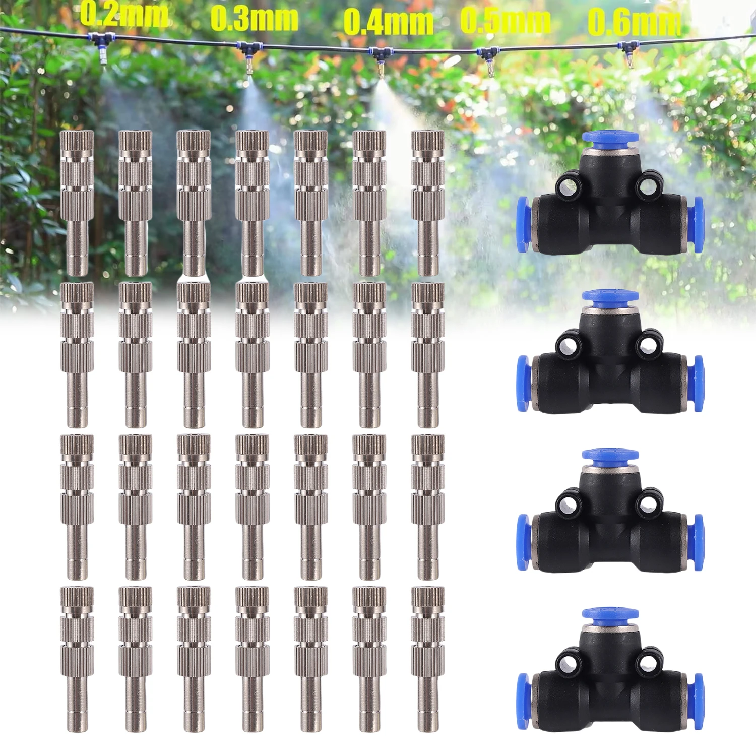 5 Stück 6 mm Filter-Nebeldüse 0,1 ~ 0,6 mm Niederdruck-Schnellzugriff zerstäubte Düse Garten Gewächshaus Bewässerung Kühlsprüher
