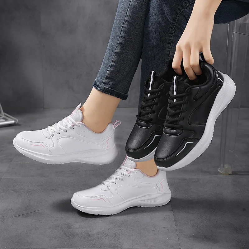 Women's Black White Comprehensive Sneakers Office Lady Work Walking Casual Shoes Gym Body Shaping Tennis Sports Running Trainers