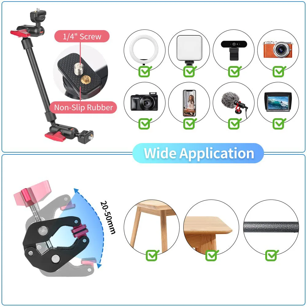 22 inch 57cm adjustable magic arm with super clip camera bracket hinged arm friction magic arm camera installation with 1/4 inch