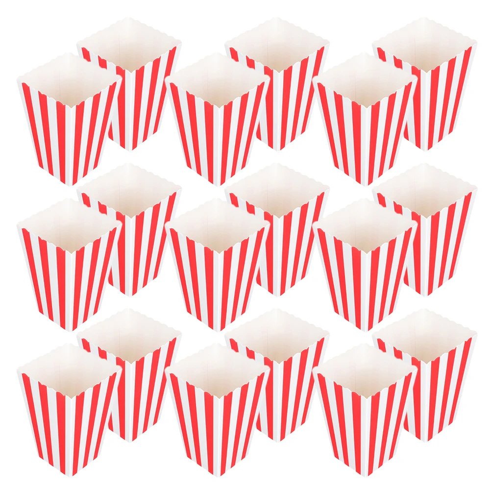 

50 Pcs Popcorn Bucket Containers Paper Boxes Bags Tub for Party Movie Night Decor Disposable Red White Striped Design