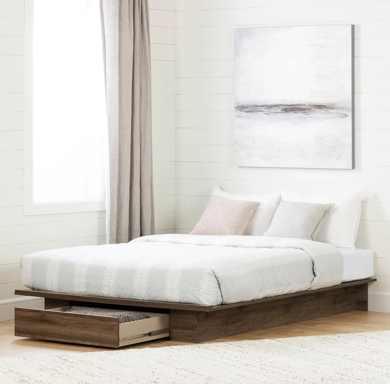 Tao Platform Bed with Drawer Full/Queen Natural Walnut The Metal Slides Are Stronger So The Drawer Can Hold Up To 25 Lbs