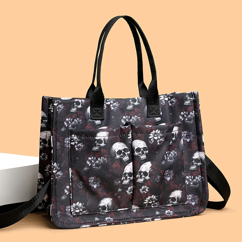 Skulls And Flowers Handbags For Women Fashion Large Capacity Casual Totes 24 Printing Female Packages Personality Shopping Bags