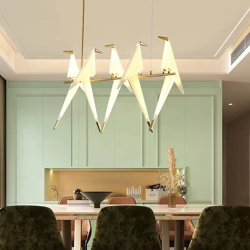 Perch Light Chandeliers designer bird lamps For Restaurant Children\'s Room paper cranes origami lamp bedroom room Swing light