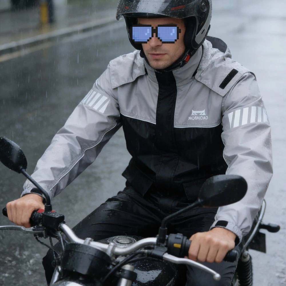 Reflective Waterproof Raincoat & Pants Set for Motorcycle/Bicycle 2-Piece Outdoor Sports Fishing Gear Raincoat