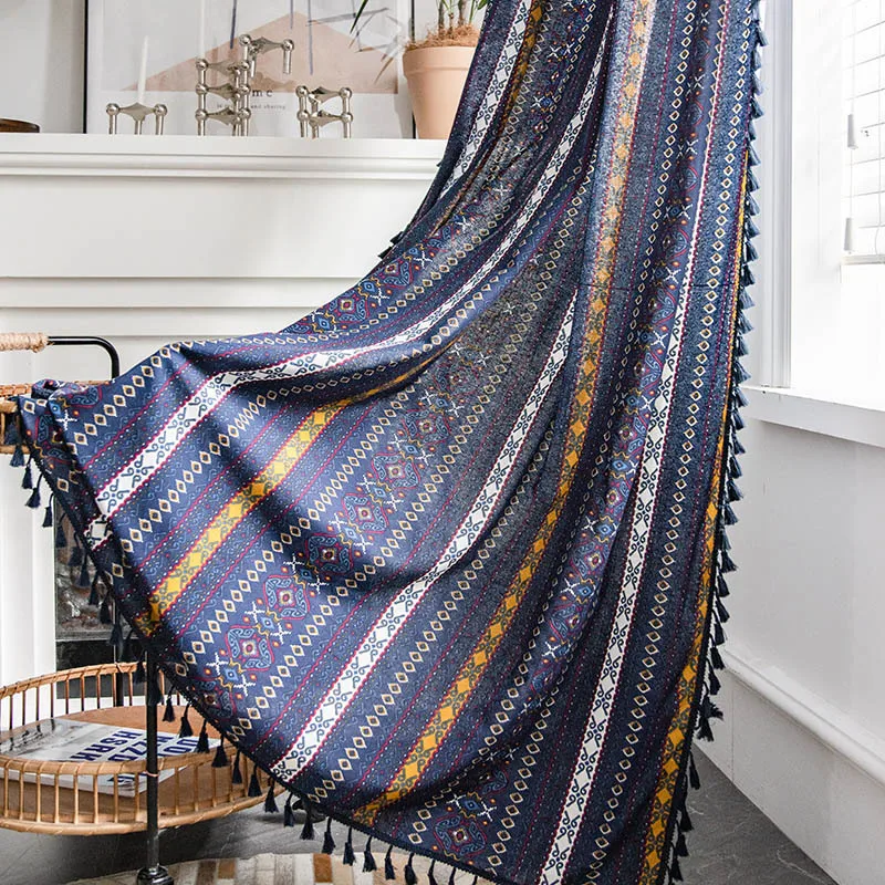 

Nordic Bohemian Cotton and Polyester Printing Bedroom Living Room Window Curtain Kitchen Curtain