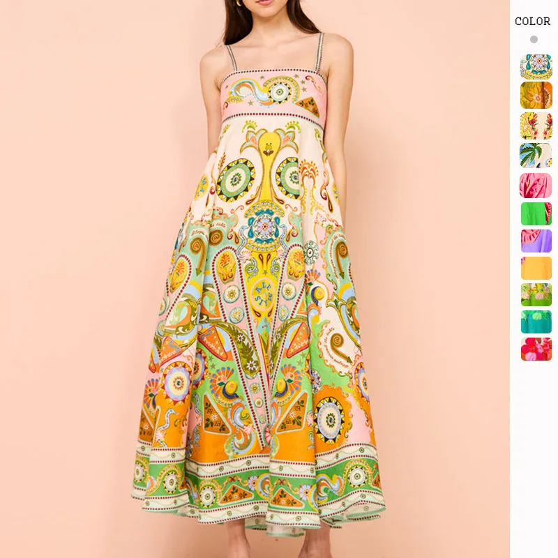 

Summer Women's Dress New Feature Printed Sexy Suspender Loose Casual Travel Vacation A-line Skirt Long Dresses vestidos