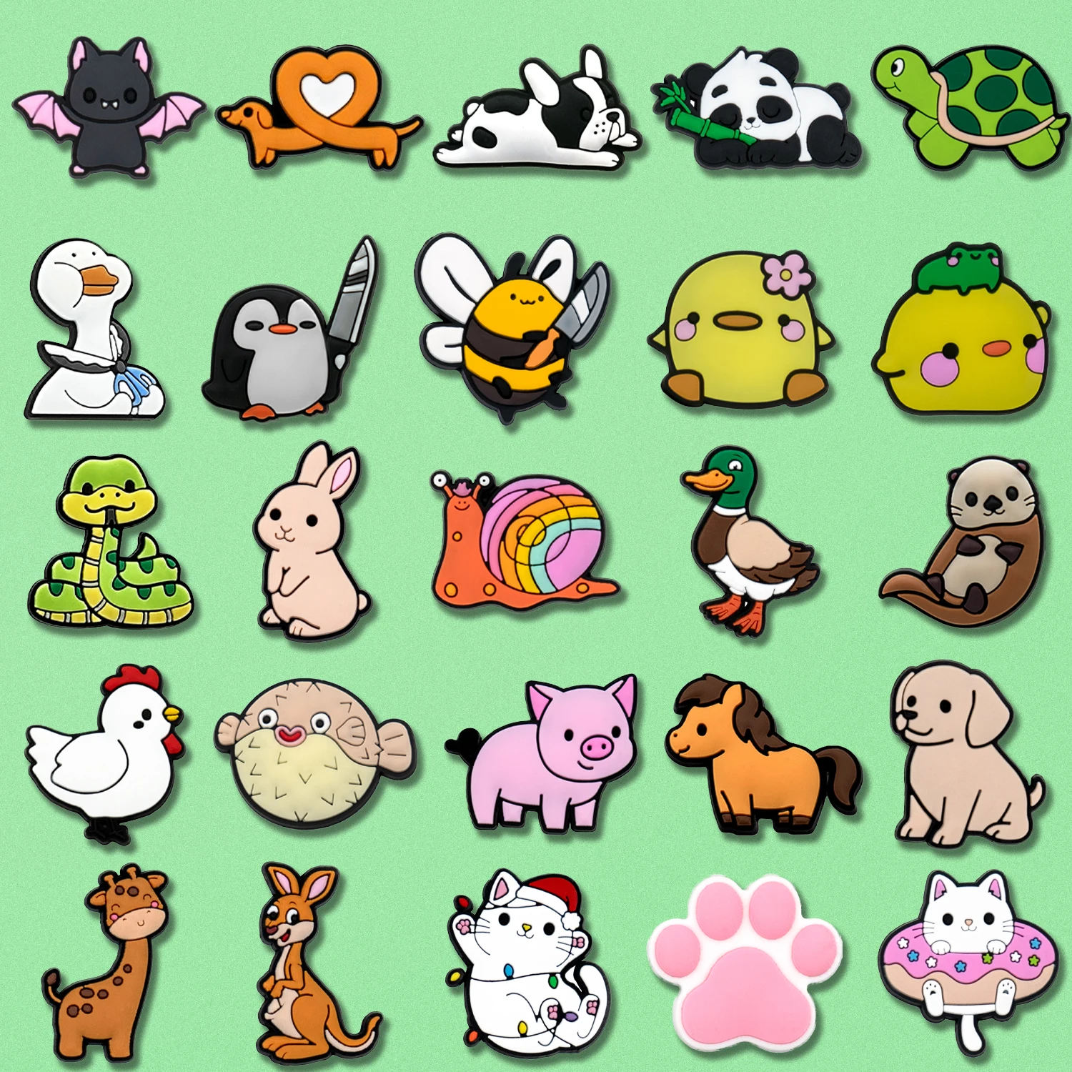

1/25/100pcs Funny Animals Shoe Accessories Charms for Women Kids Cute Bee Pig Dog Cat Bat Kangaroo Shoe Decoration Fits All Clog