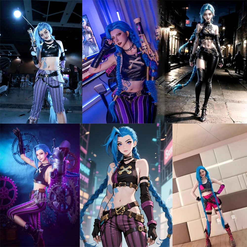 مزدوج مدينة معركة Jinx تأثيري مركب الشعر 46 بوصة الأزرق مزدوجة الضفائر هالوين كرنفال أنيمي لعبة Lol البرية فتاة شعر مستعار