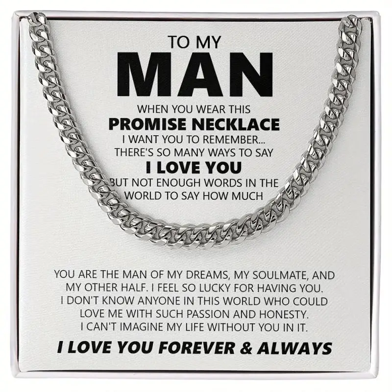 To My Man Cuban Chain Necklace, Promise Necklace For Him, Anniversary Gift For Boyfriend Husband