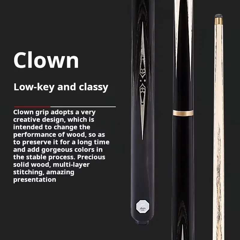 YWM Certificate Omin Mysterious Clown Billiard Cue 10mm Small Head Ash Wood Black 8 Snooker Carved 3/4 Chinoiserie 145cm