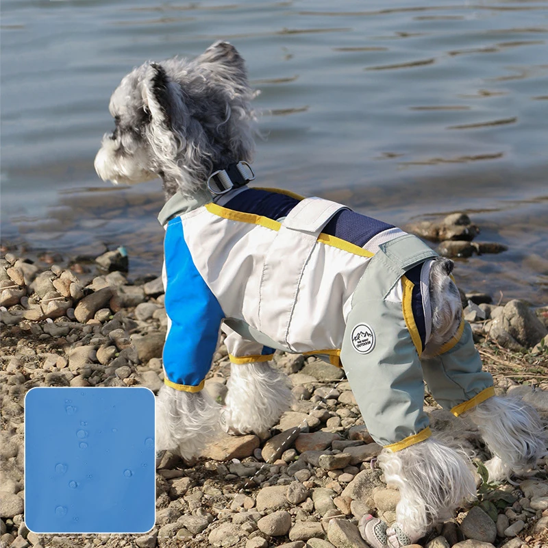 

Teddy Schnauzer Outdoor Dog Waterproof Four-Legged Clothes With Reflective Strap And Traction Buckle for Small &Medium Dog