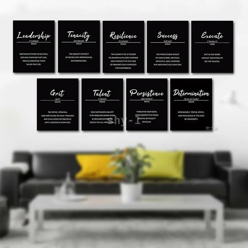 Inspirational Persistence  Determination Typography Canvas Print  Motivational Black  White Wall Art Poster for Home Decor