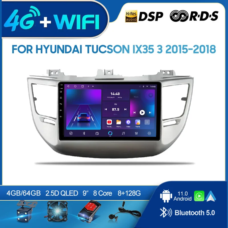 QSZN For Hyundai Tucson IX35 3 2015-2018 2 Din Android 12.0Car Radio Multimedia Video Player GPS Navigation 4G Carplay Head unit