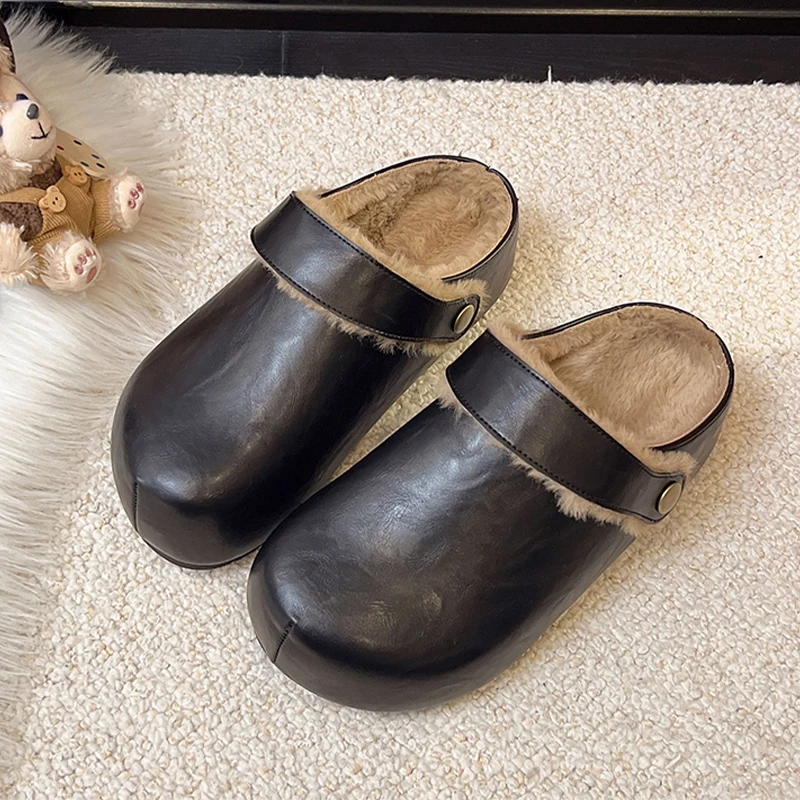 شباشب نسائية من الفرو أحذية البغال ذات نعل سميك أحذية شتوية مريحة على الموضة 2025 أحذية بوتاس ثلج قصيرة غير رسمية جديدة من القطيفة #4