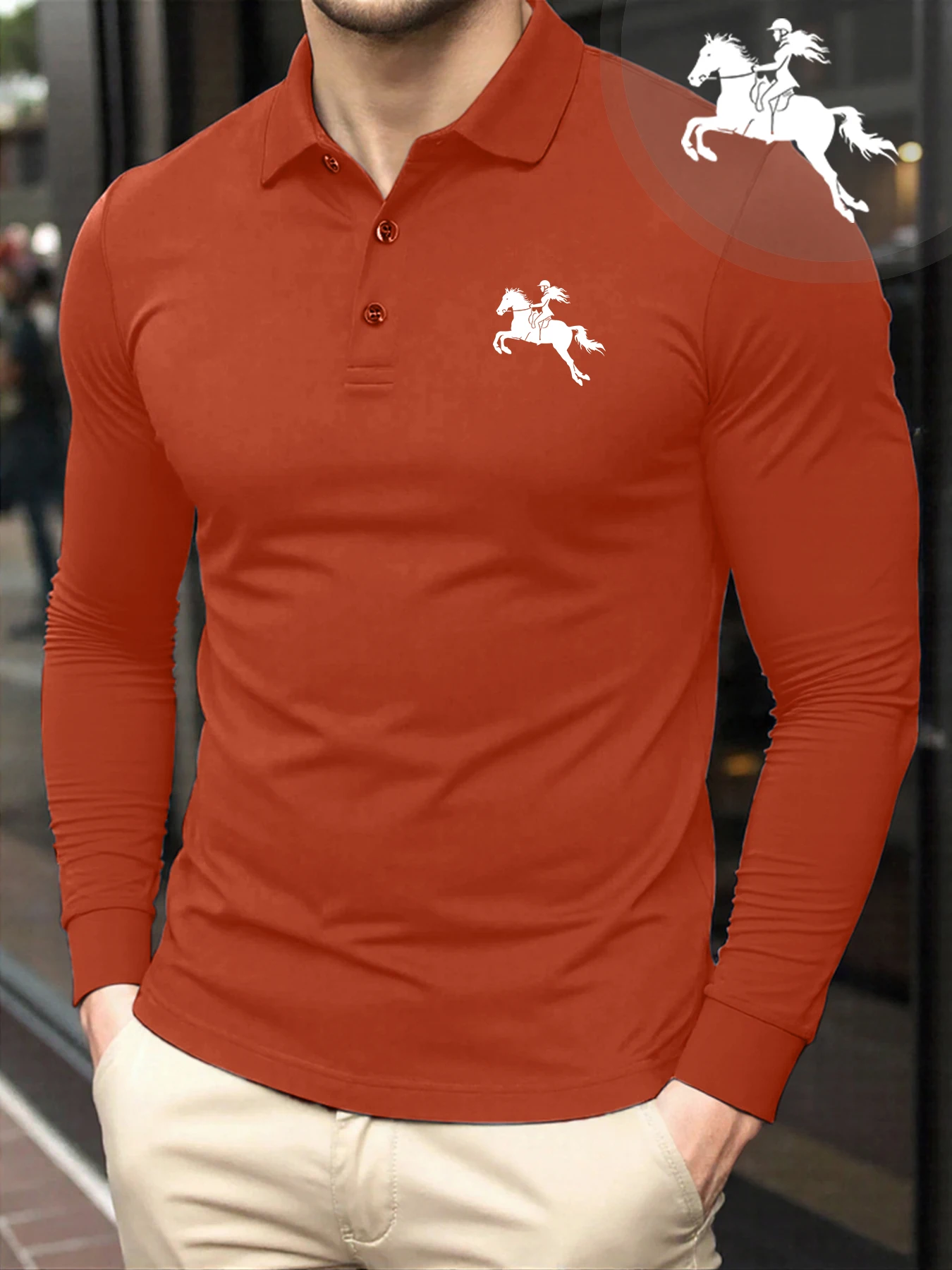 

Мужская рубашка для гольфа Lady Riding Horse Pattern, винтажный универсальный топ, повседневная мягкая футболка, осенняя футболка-поло с отложным воротником, новинка с длинным рукавом