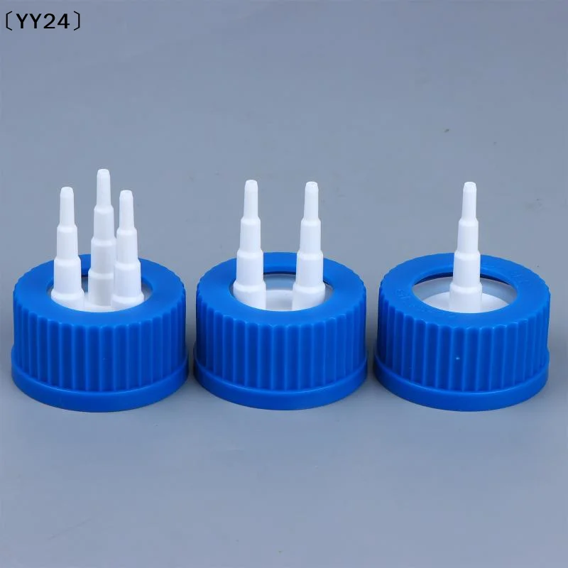 GL45 Blue Safety Lid Feeding Bottle Caps 1 2 3 4 Mouth Reactor Feeding Bottle Adapter Cap Mobile Phase Anaerobic Bottle 〔YY24〕