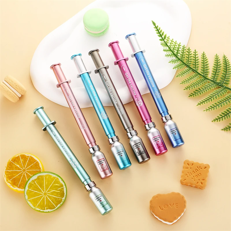 

36Pcs English Version Gel Pen Doctor Nurse Pen "get The Vaccine" Luminous Syringe Neutral Pens Signature Pens Student Stationery