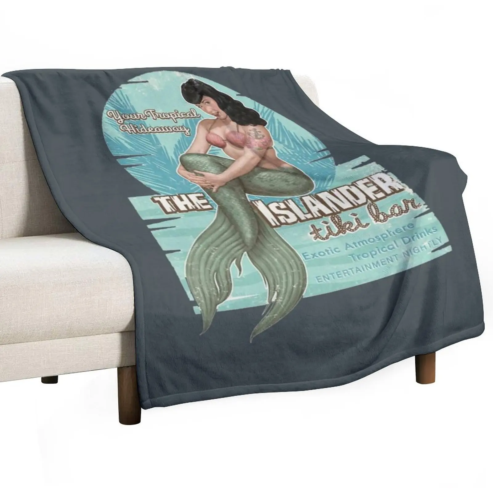 The Islander Tiki Bar - Bettie Page Mermaid Throw Blanket Softest Large Loose Blankets