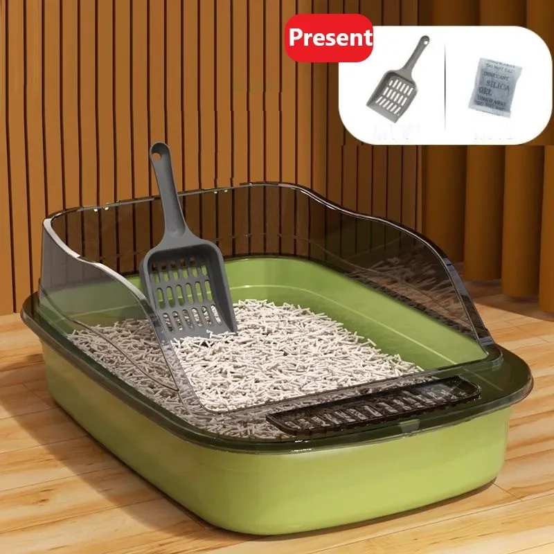 Cat Litter Box Kitty Sandbox Semi-enclosed High Side Splashproof Cat Toilet Pet Bedpans with Litter Scoop Cleaning Cat Supplies